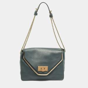 Pre Owned Chloe Dark Green Leather Medium Sally Shoulder Bag