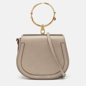 Chloe Beige Leather and Suede Medium Nile Bracelet Top Handle Bag