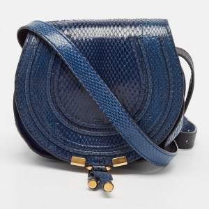 Chloe Navy Blue Suede and Snakeskin Mini Marcie Crossbody Bag