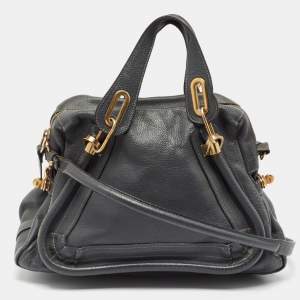 Chloe Dark Grey Leather Medium Paraty Shoulder Bag