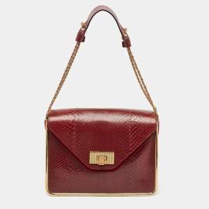 Pre Owned Chloe Red Python Medium Sally Shoulder Bag