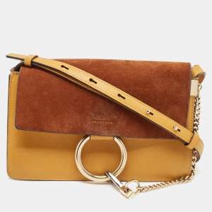 Chloe Mustard/Brown Leather and Suede Small Faye Shoulder Bag