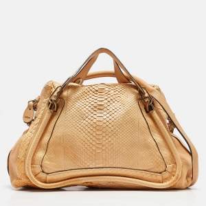 Chloe Yellow Snakeskin and Leather Large Paraty Satchel