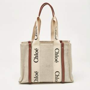 Chloe Beige Canvas and Leather Medium Woody Tote