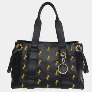 Chloé Black Leather Tao Embroidered Little Horses Tote Bag