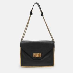Pre Owned Chloe Black Leather Medium Sally Flap Shoulder Bag