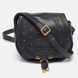 Chloe Black Leather Studded Mini Marcie Crossbody Bag