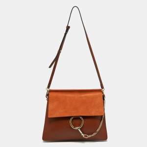 Chloe Brown Leather and Suede Faye Flap Shoulder Bag