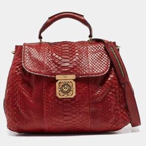 Pre Owned Chloe Red Python and Leather Elsie Top Handle Bag