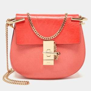 Chloe Orange Leather Small Drew Chain Crossbody Bag