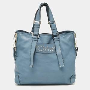 Chloe Blue Leather Studded Logo Patsy Tote