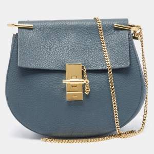 Chloe Blue Leather Medium Drew Shoulder Bag