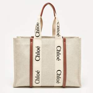Pre Owned Chloe Beige/Brown Canvas and Leather Large Woody Tote