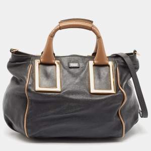 Chloe Black/Beige Leather Medium Ethel Satchel