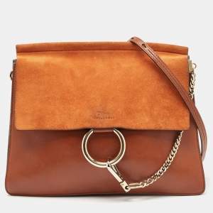 Chloe Brown Leather and Suede Medium Faye Shoulder Bag
