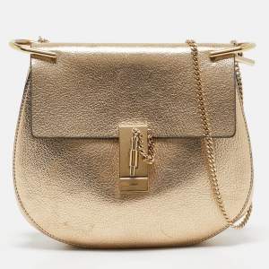 Chloe Gold Leather Medium Drew Shoulder Bag