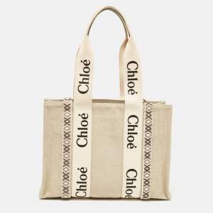 Pre Owned Chloe Beige Canvas Medium Woody Tote