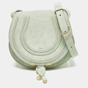 Chloe Light Green Suede and Leather Small Marcie Saddle Bag