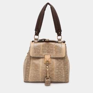 Chloé Beige/Brown Snakeskin and Leather Darla Top Handle Bag