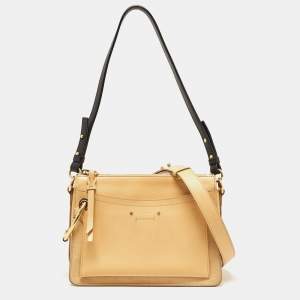 Chloe Beige/Black Leather and Suede Roy Crossbody Bag