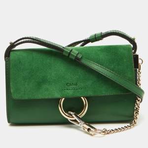 Chloe Green Leather and Suede Mini Faye Crossbody Bag