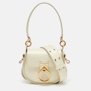 Chloe White Leather and Suede Small Tess Shoulder Bag