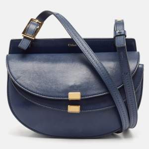 Chloe Blue Leather Mini Georgia Crossbody Bag