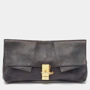 Chloe Black Grained Leather Drew Fold Over Clutch