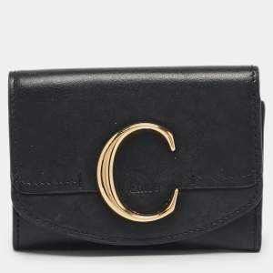 Chloe Black Leather C Trifold Wallet
