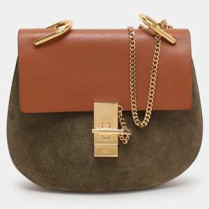 Chloe Brown/Green Leather and Suede Medium Drew Shoulder Bag