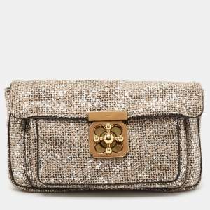 Chloe Silver/Beige Tweed Elsie Clutch