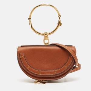 Chloe Brown Leather Small Nile Bracelet Minaudiere Bag