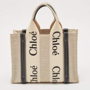 Chloe Black/Beige Canvas and Leather Small Woody Tote
