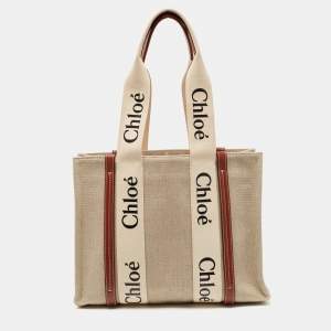 Chloe Beige/Brown Canvas Medium Woody Tote