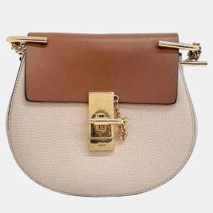 Chloe Beige Brown Leather Drew Chain crossbody Bag