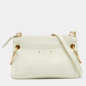 Chloe White Leather Double Zip Roy Shoulder Bag