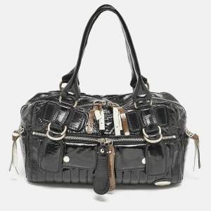 Chloe Black Quilted Patent Leather Bay Satchel