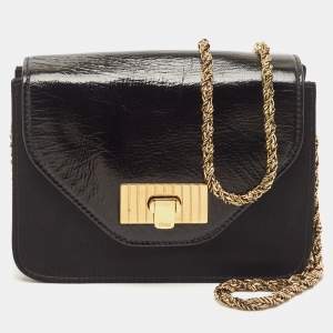 Chloe Black Satin and Patent Leather Mini Sally Shoulder Bag