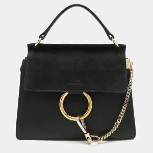 Chloé Black Leather and Suede Small Faye Shoulder Bag