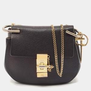 Chloé Black Leather Mini Drew Chian Shoulder Bag