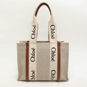 Chloe Copper Brown/Beige Canvas and Leather Medium Woody Tote