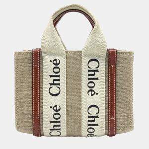 Chloe Beige Fabric Woody Mini Bag