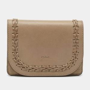 Chloe Grey Leather Braided Flap Card Case