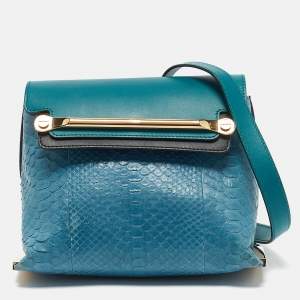 Chloe Blue/Green Leather and Python Small Clare Shoulder Bag
