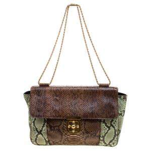 Pre Owned Chloe Brown/Green Python Large Elsie Shoulder Bag