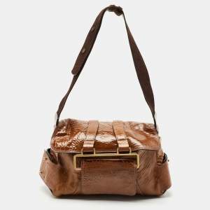 Chloe Brown Patent Leather Beata Shoulder Bag