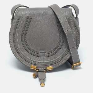 Chloe Grey Leather Mini Marcie Crossbody Bag