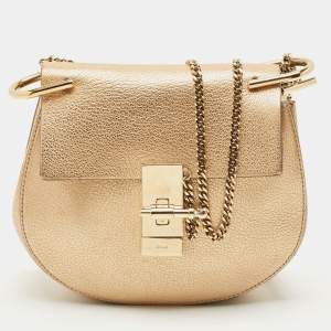 Chloe Gold Leather Small Drew Shoulder Bag