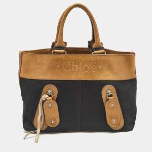 Chloe Black/Brown Denim and Leather Vintage Tote