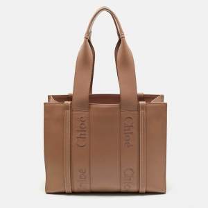 Chloe Dark Beige Leather Medium Woody Tote